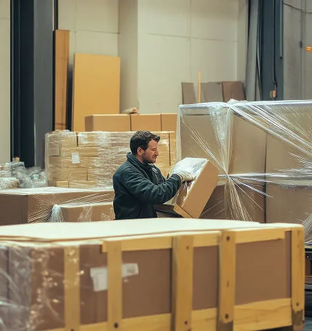 Worker taping boxes